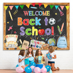 Lofaris Back to School Backdrop Blackboard Tellurion Pencil Bus
