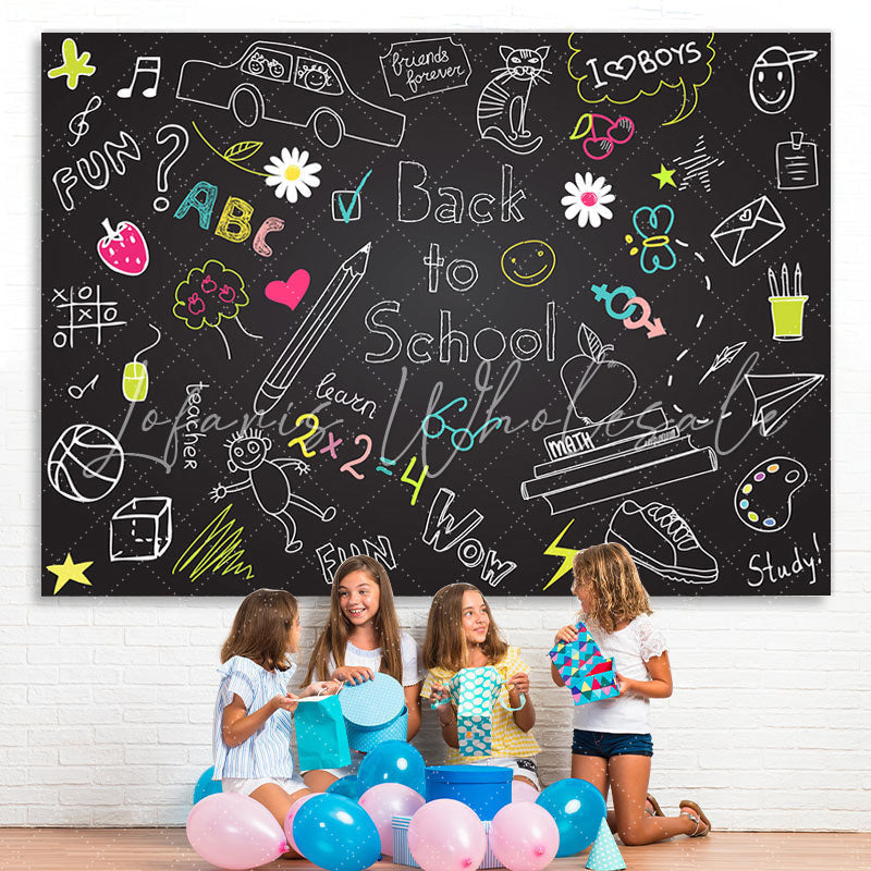 Lofaris Back to School Blackboard Chalk Drawing Kids Backdrop