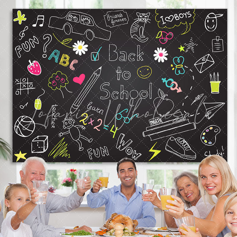 Lofaris Back to School Blackboard Chalk Drawing Kids Backdrop
