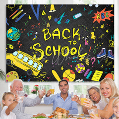 Lofaris Back to School Tellurion Pencils Bus Backdrop for Photo