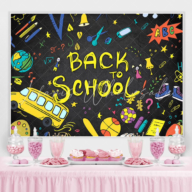 Lofaris Back to School Tellurion Pencils Bus Backdrop for Photo