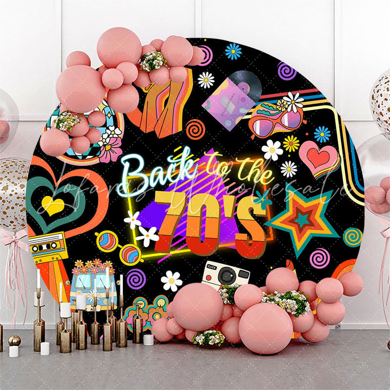 Lofaris Back To The 70s Groovy Daisy Round Birthday Backdrop