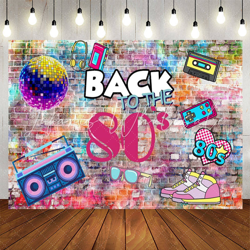Lofaris Back To The 80S Paint Brick Wall Birthday Backdrop