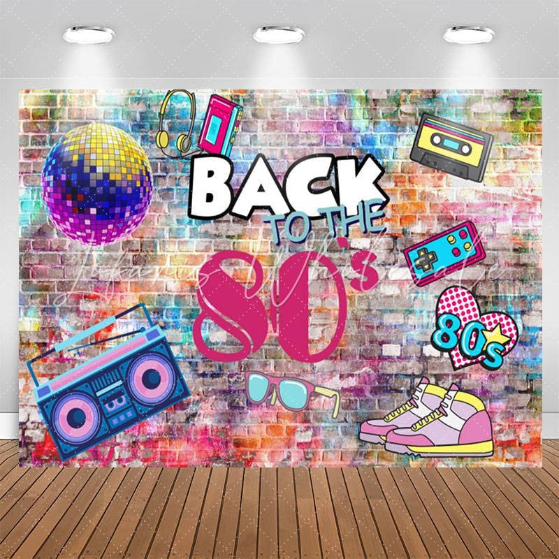 Lofaris Back To The 80S Paint Brick Wall Birthday Backdrop