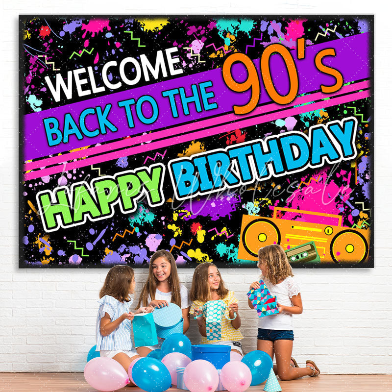 Lofaris Back To The 90S Abstract Themed Happy Birthday Backdrop