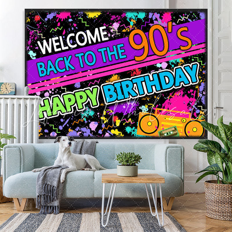 Lofaris Back To The 90S Abstract Themed Happy Birthday Backdrop