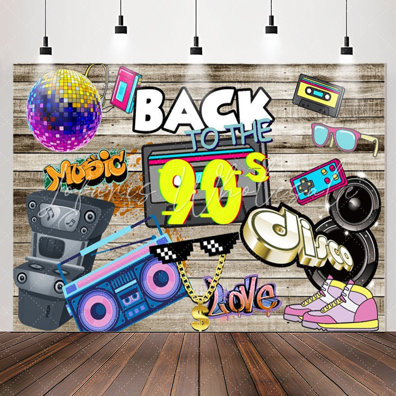 Lofaris Back To The 90S Disco Wood Wall Birthday Backdrop