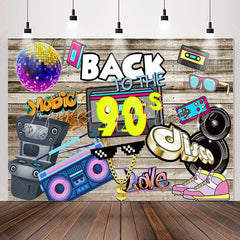 Lofaris Back To The 90S Disco Wood Wall Birthday Backdrop