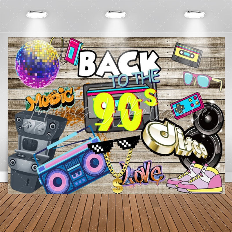 Lofaris Back To The 90S Disco Wood Wall Birthday Backdrop