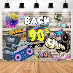 Lofaris Back To The 90S Disco Wood Wall Birthday Backdrop