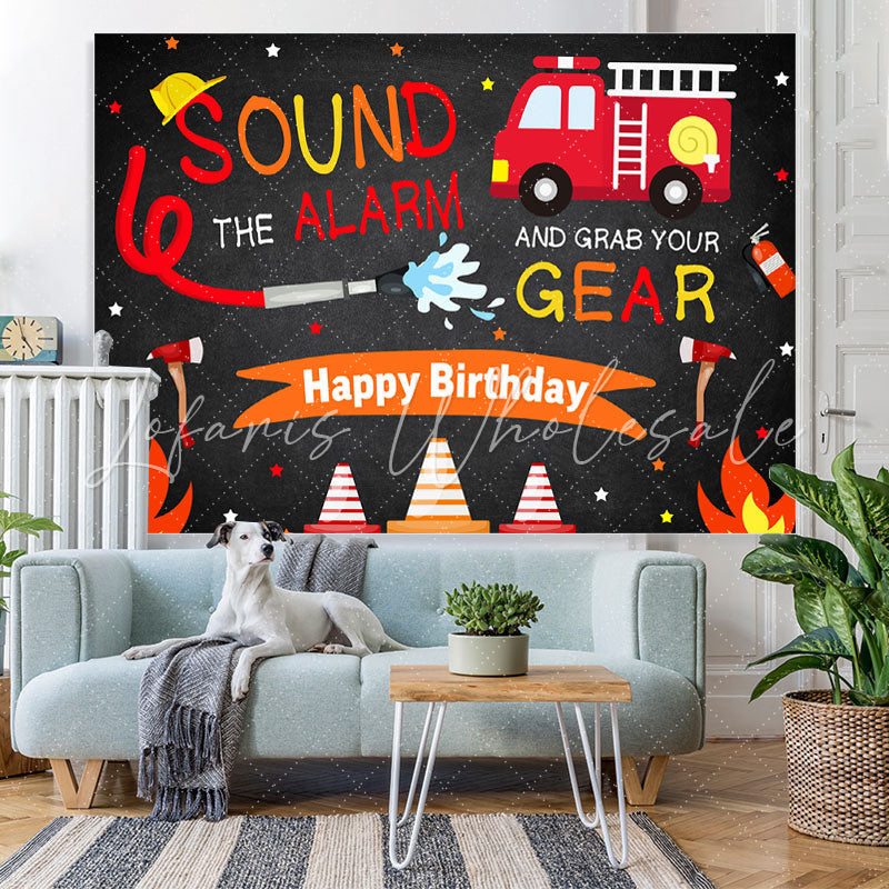 Lofaris Backdrop for Boys Firefighter Happy Birthday