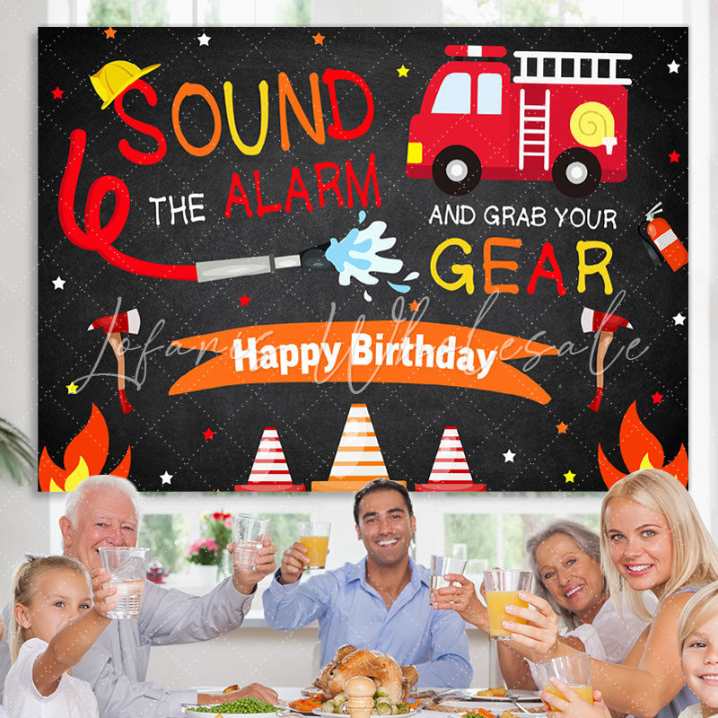 Lofaris Backdrop for Boys Firefighter Happy Birthday
