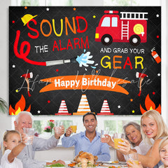Lofaris Backdrop for Boys Firefighter Happy Birthday