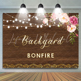 Lofaris Backyard Bonfire Wooden Pink Floral Light Backdrop
