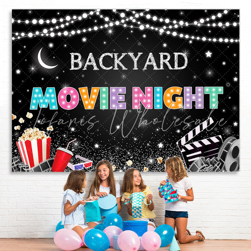 Lofaris Backyard Movie Night Gitter Star And Popcorn Backdrop