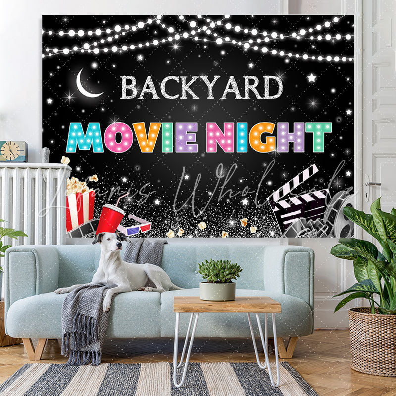 Lofaris Backyard Movie Night Gitter Star And Popcorn Backdrop