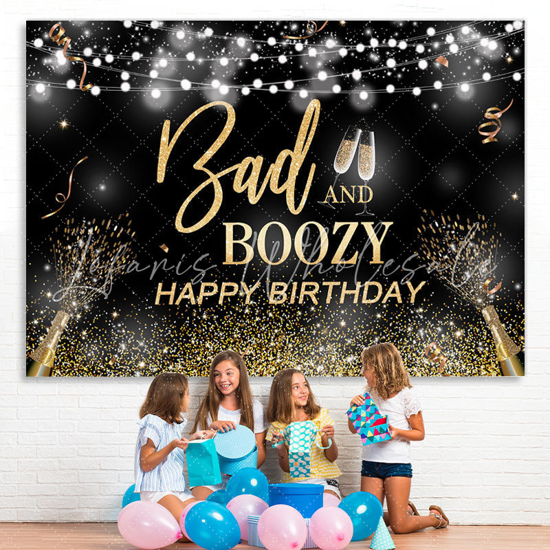Lofaris Bad and Boozy Black Gold Birthday Backdrop for Man