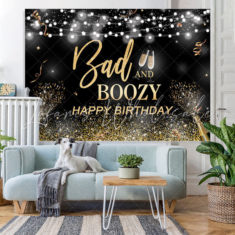 Lofaris Bad and Boozy Black Gold Birthday Backdrop for Man