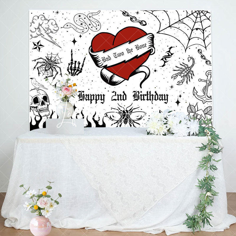 Lofaris Bad Two The Bone Halloween 2nd Birthday Backdrop