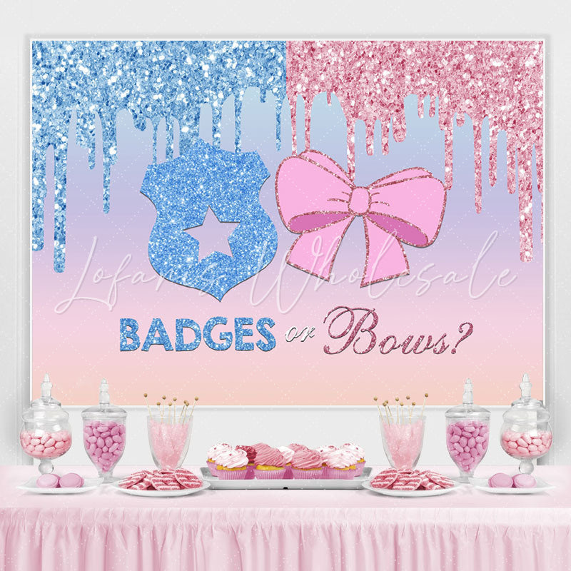 Lofaris Badges or Bows Glitter He She Baby Shower Backdrop