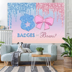 Lofaris Badges or Bows Glitter He She Baby Shower Backdrop