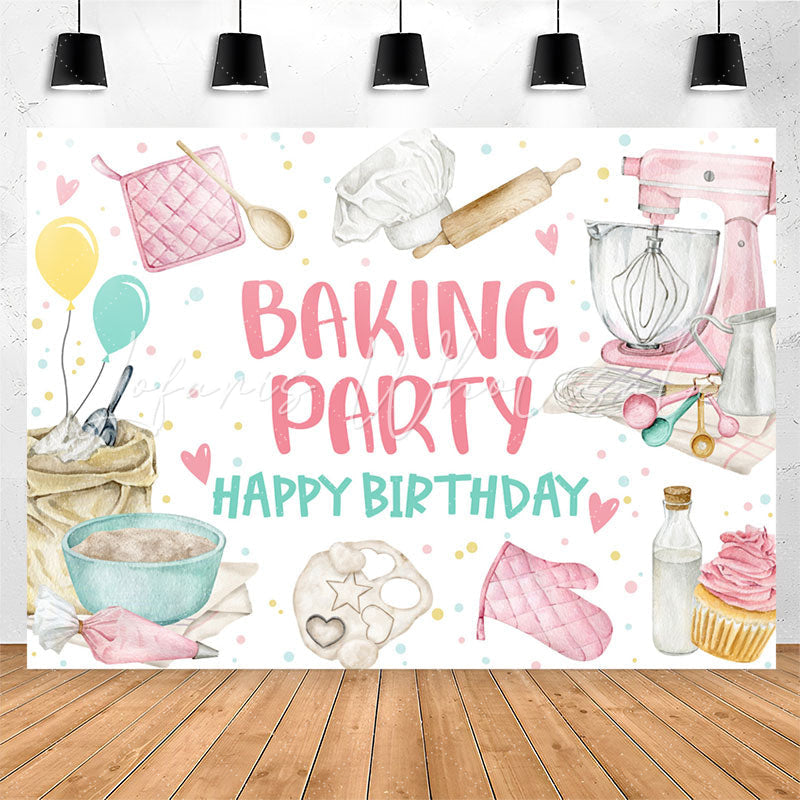 Lofaris Baking Party Pink Happy Birthday Backdrop For Girl