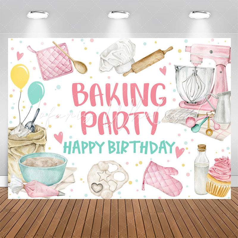 Lofaris Baking Party Pink Happy Birthday Backdrop For Girl