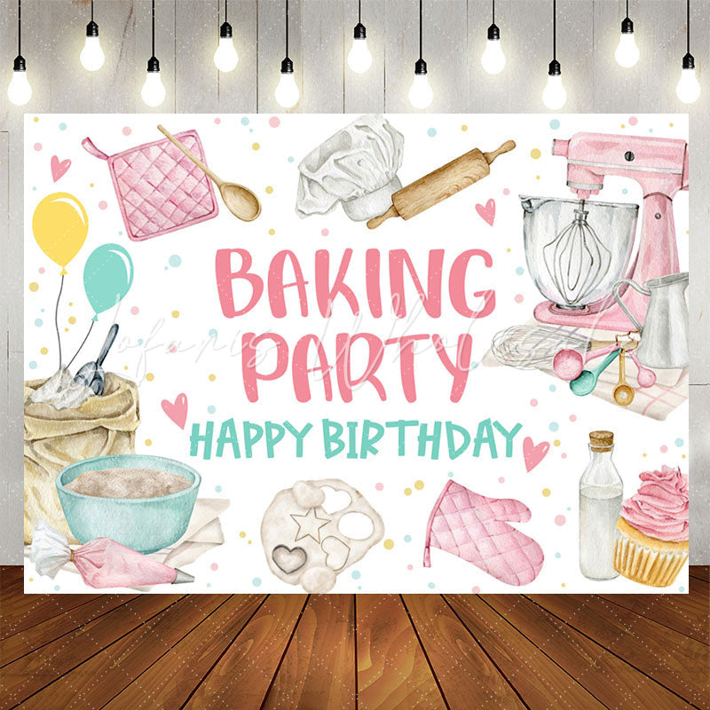 Lofaris Baking Party Pink Happy Birthday Backdrop For Girl