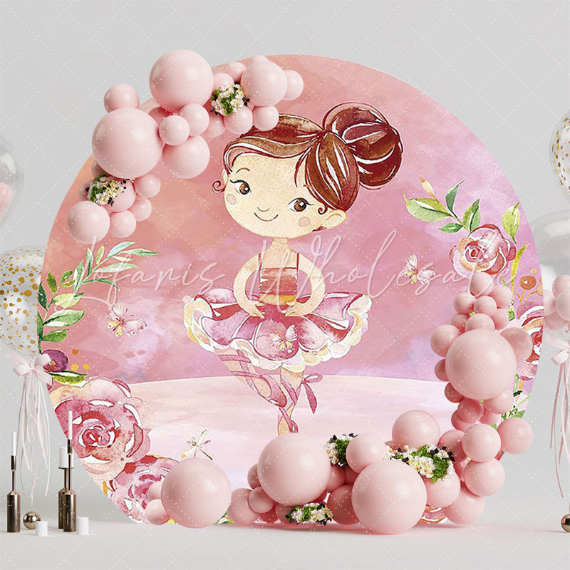 Ballerina Flowers Round Backdrop for Dance Theme Party