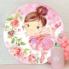 Lofaris Ballerina Girls Party Floral Round Backdrop Cover
