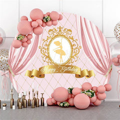 Lofaris Ballet Girl And Pink Curtain Birthday Circle Backdrop