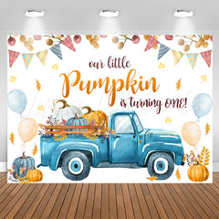 Lofaris Balloon Blue Truck Pumpkin 1st Birthday Backdrop