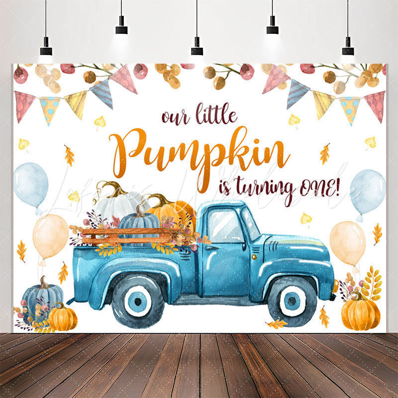 Lofaris Balloon Blue Truck Pumpkin 1st Birthday Backdrop