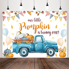 Lofaris Balloon Blue Truck Pumpkin 1st Birthday Backdrop
