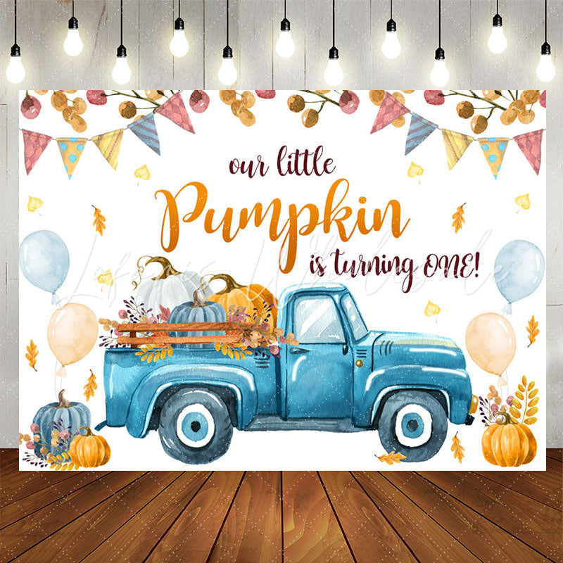 Lofaris Balloon Blue Truck Pumpkin 1st Birthday Backdrop
