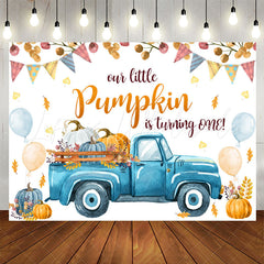 Lofaris Balloon Blue Truck Pumpkin 1st Birthday Backdrop