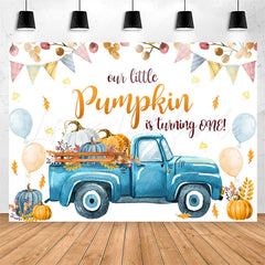 Lofaris Balloon Blue Truck Pumpkin 1st Birthday Backdrop