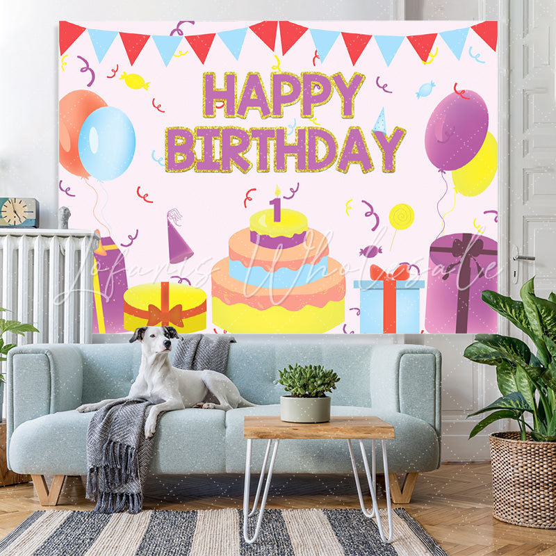 Lofaris Balloon Cake Gifts 1st Happy Birthday Party Celebration Backdrop
