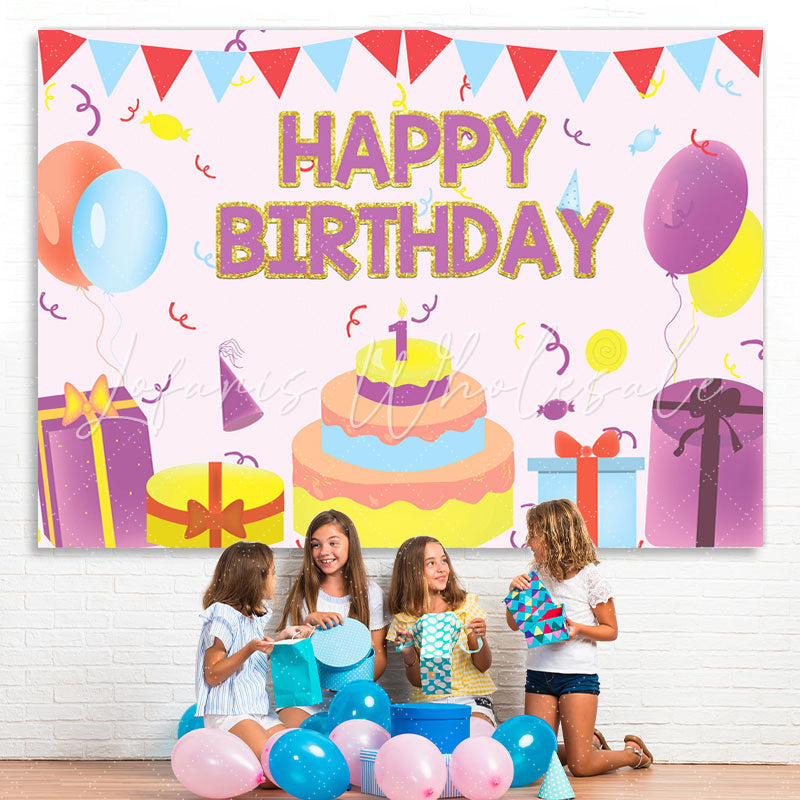 Lofaris Balloon Cake Gifts 1st Happy Birthday Party Celebration Backdrop