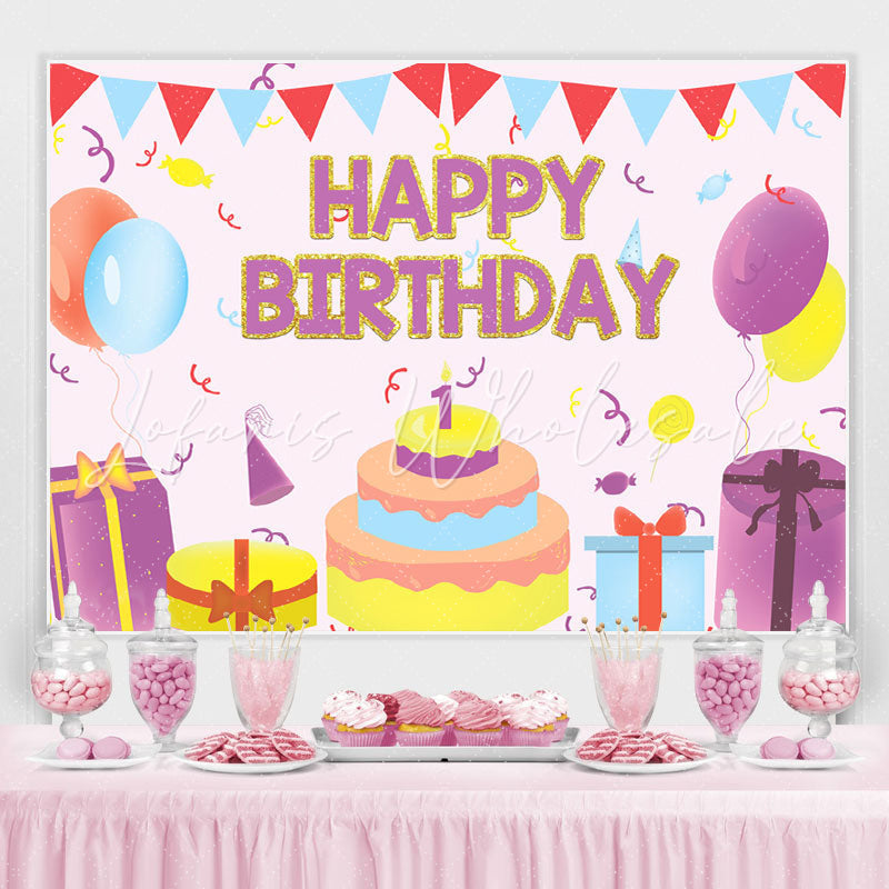 Lofaris Balloon Cake Gifts 1st Happy Birthday Party Celebration Backdrop