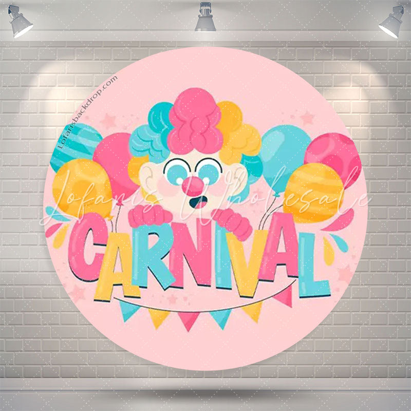 Lofaris Balloon Carnival Party Pink Birthday Round Backdrop