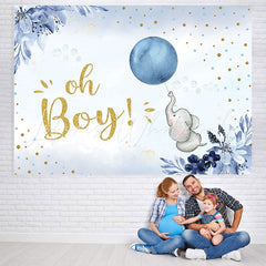 Lofaris Blue Balloon Elephant Oh Boy Photo Backdrop for Baby Shower
