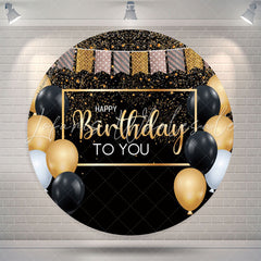 Lofaris Balloon Flag Glitter Happy Birthday Round Backdrop