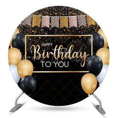 Lofaris Balloon Flag Glitter Happy Birthday Round Backdrop