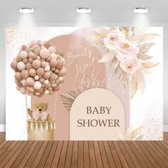Lofaris Balloon Floral Bear Beige Backdrop For Baby Shower