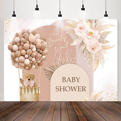 Lofaris Balloon Floral Bear Beige Backdrop For Baby Shower
