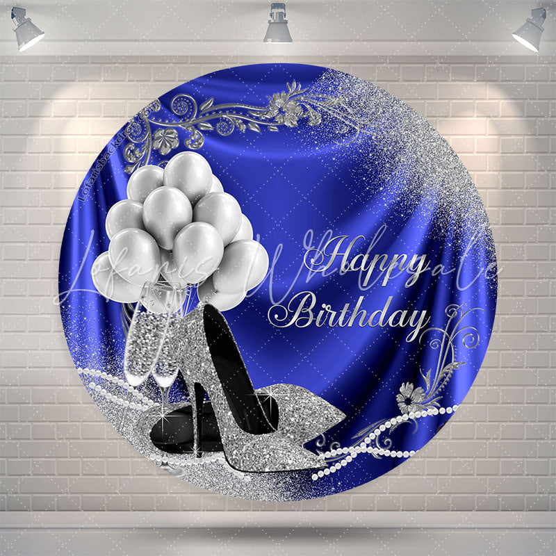 Lofaris Balloon Heel Blue Silver Round Birthday Backdrop