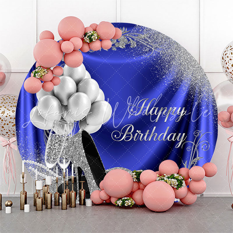 Lofaris Balloon Heel Blue Silver Round Birthday Backdrop