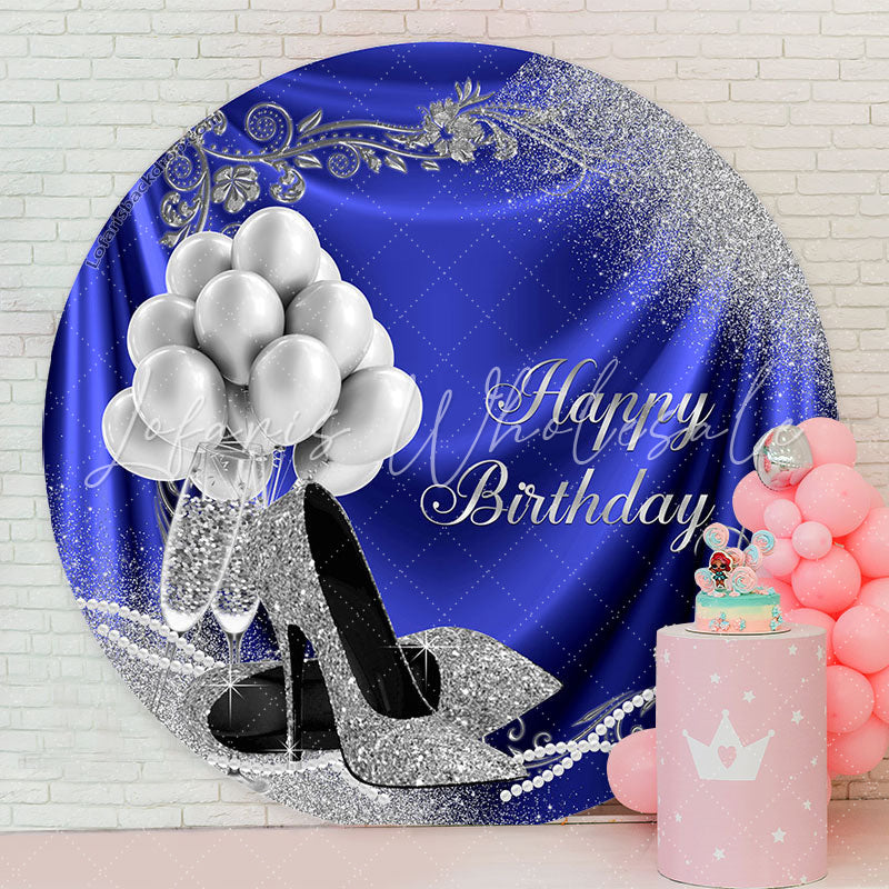 Lofaris Balloon Heel Blue Silver Round Birthday Backdrop