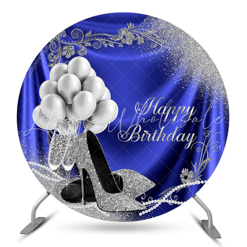 Lofaris Balloon Heel Blue Silver Round Birthday Backdrop